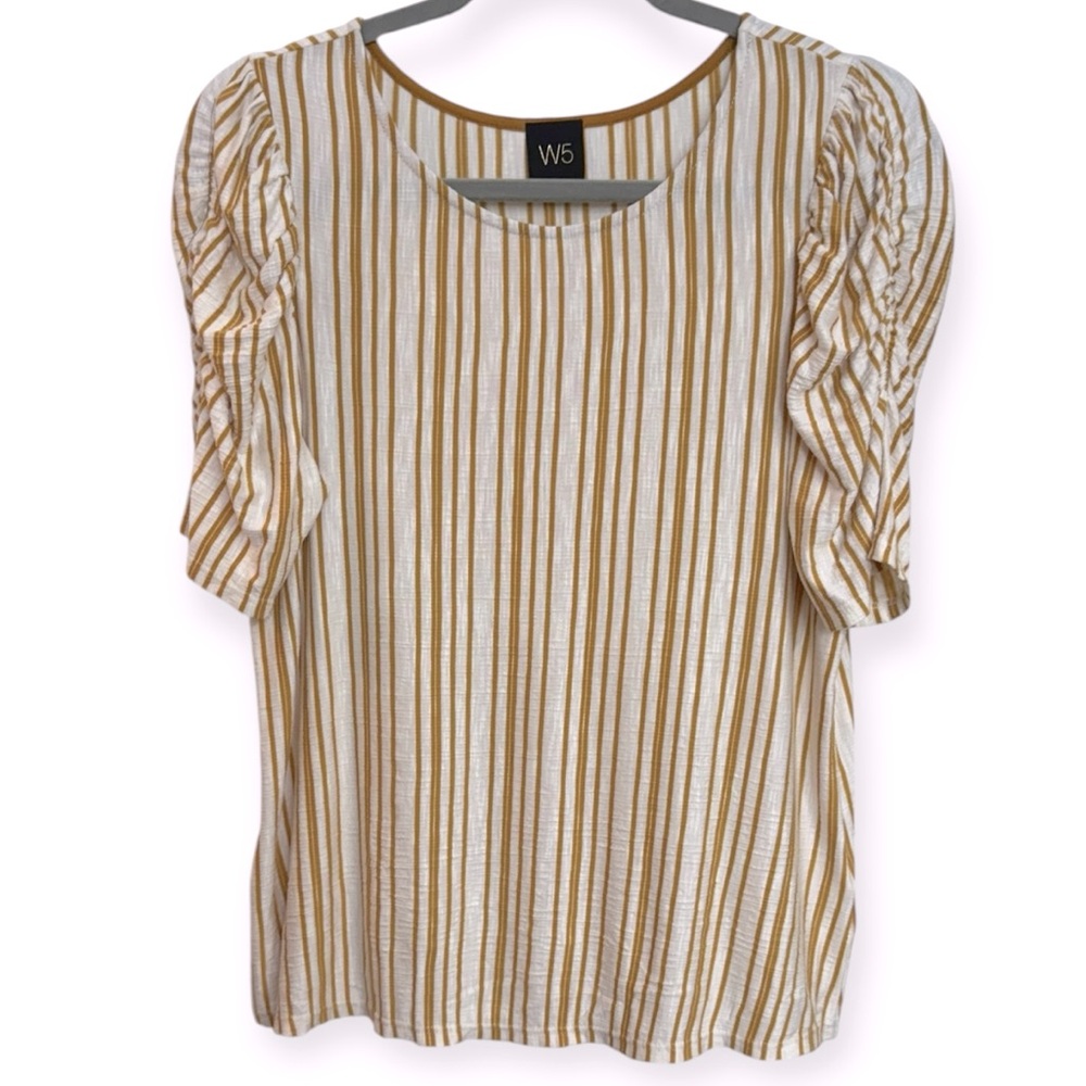 Anthropologie: W5 Women’s‎ Mustard Gold and Cream Striped Blouse Size M